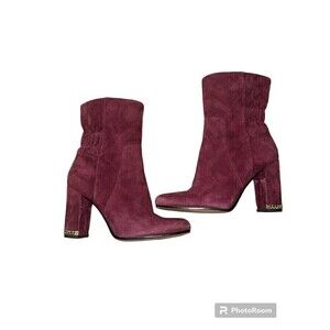 Michael Kors Dolores Suede Bootie Burgundy Gold Heel Chain Size‎ 7M